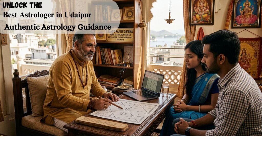 Best astrologer in Udaipur consulting couple with birth chart and horoscope